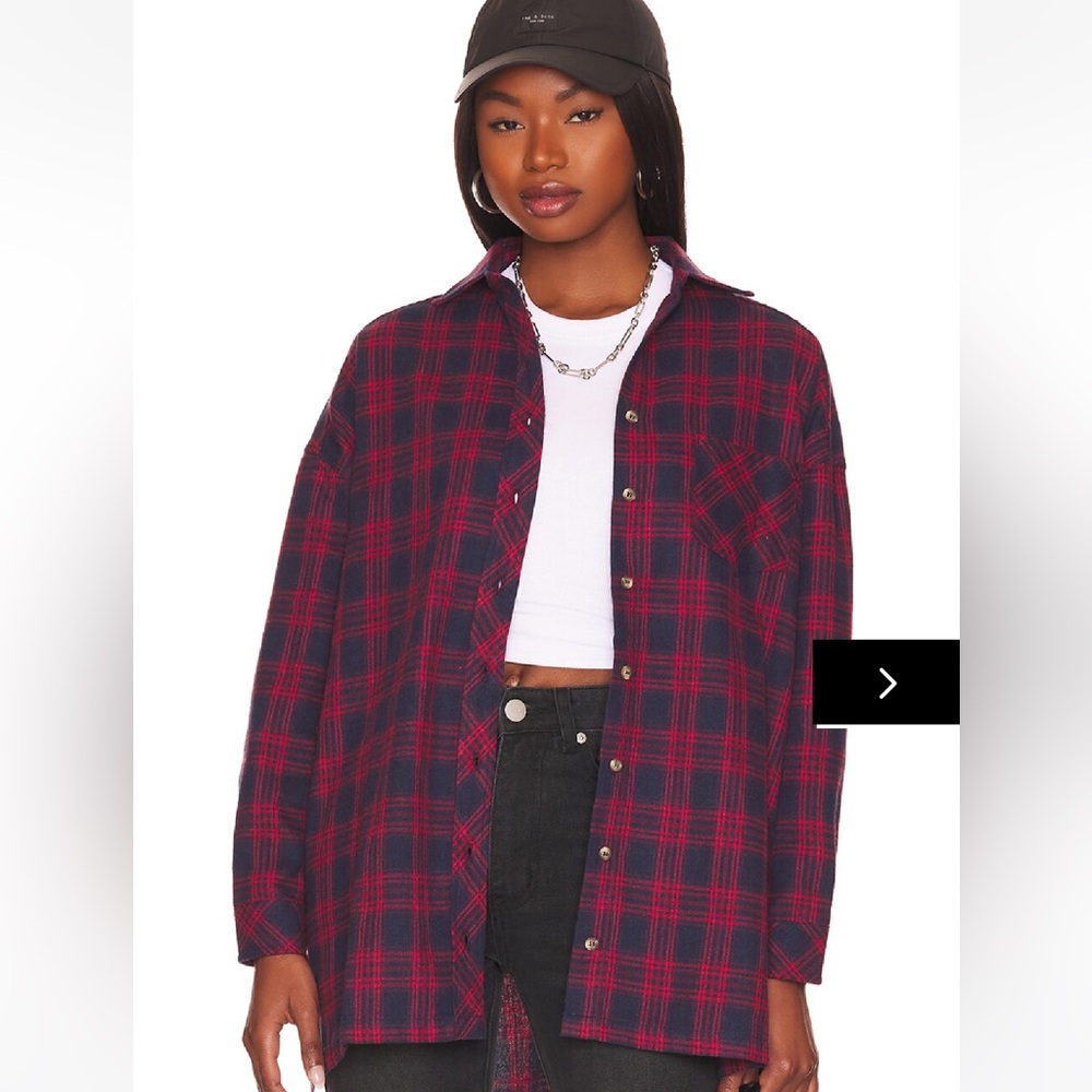 superdown Audriana Oversized Flannel Top in Red